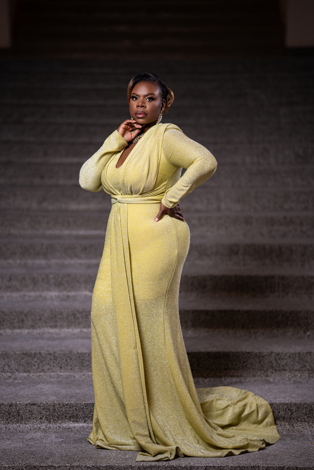 Elegant milestone portrait in gold gown — inFokhus Productions